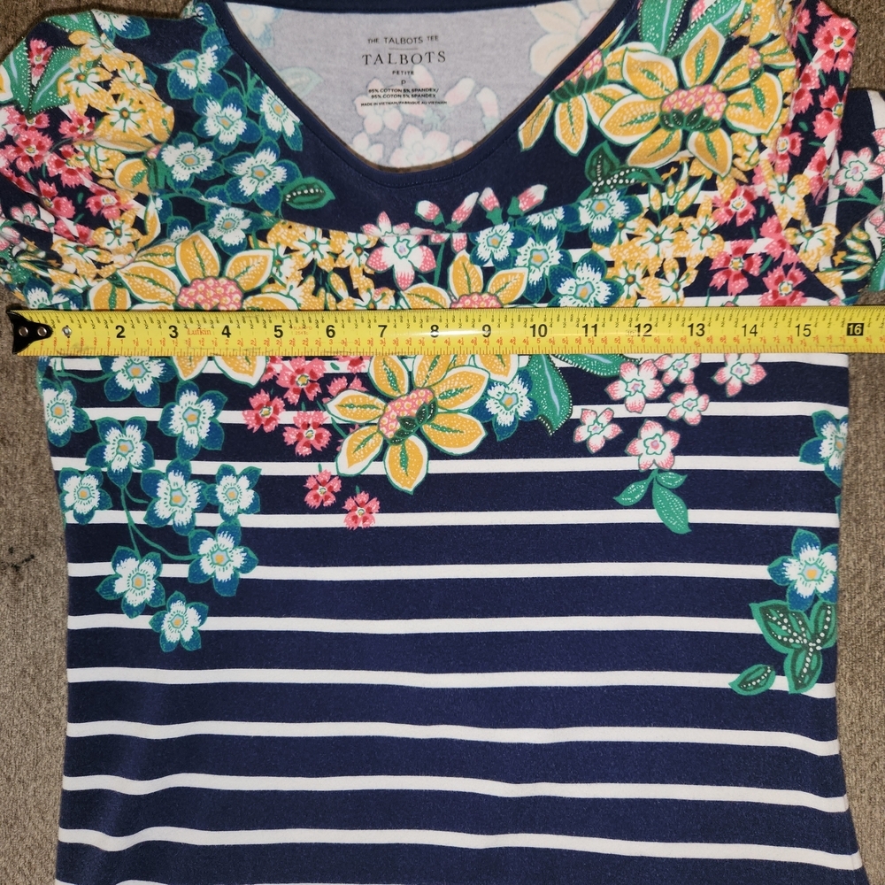 Talbots Navy Floral Stripe Blouse - Picture 3 of 7